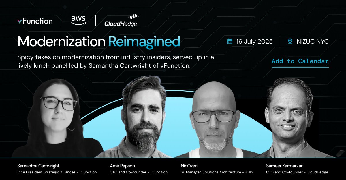 vFunction (@v_function) on Twitter photo For senior engineering and technical leaders attending AWS Summit in NYC 📣
. Join us along with <a href="/cloudhedgeio/">CloudHedge</a> and <a href="/awscloud/">Amazon Web Services</a> to talk all things #GenAI x #softwaremodernization
Date: Wednesday, July 16 | 12:30–2pm ET
Location: NIZUC NYC, 120 W 57th St
hubs.ly/Q03w3rkm0 For senior engineering and technical leaders attending AWS Summit in NYC 📣
. Join us along with <a href="/cloudhedgeio/">CloudHedge</a> and <a href="/awscloud/">Amazon Web Services</a> to talk all things #GenAI x #softwaremodernization
Date: Wednesday, July 16 | 12:30–2pm ET
Location: NIZUC NYC, 120 W 57th St
hubs.ly/Q03w3rkm0