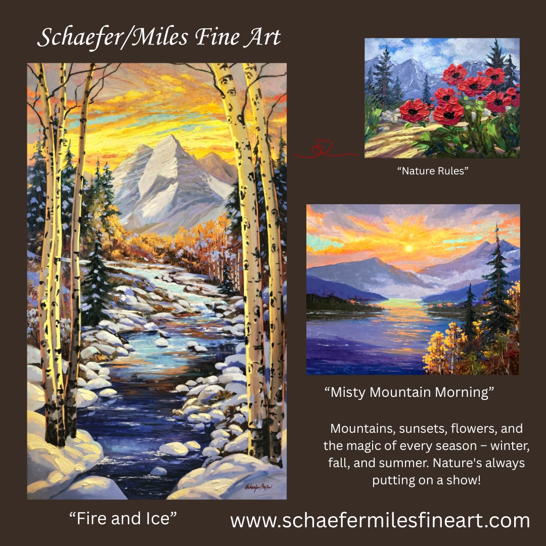 schaefermilesfa's tweet photo. Mountains, sunsets, flowers, and the magic of every season – winter, fall, and summer. Nature's always putting on a show! Kevin and I are always painting it in rich, juicy oils! https://t.co/oUAP98SVy7 https://t.co/NinccfrjFQ