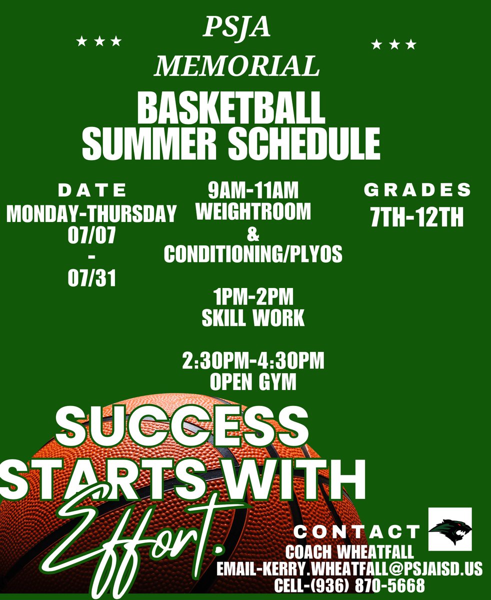 Wolverine Basketball summer schedule runs from today through July 31st—grades 7-12.