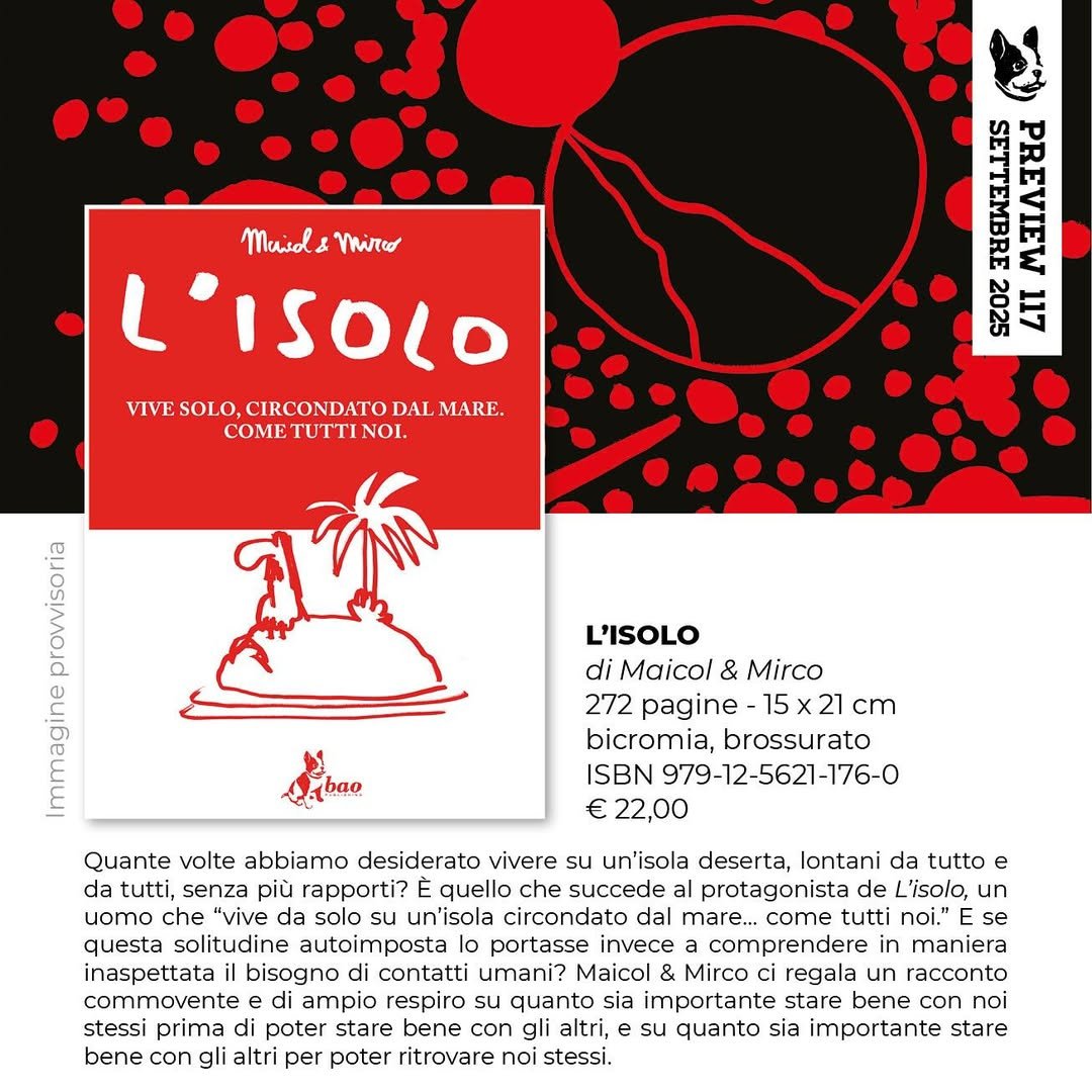 Gli Scarabocchi di Maicol & Mirco (@gliscarabocchi) on Twitter photo Il nostro nuovo libro è sul numero 117 di Preview e quindi potete prenotarlo in libreria o fumetteria.
Si chiama L'ISOLO ed è edito da <a href="/Baopublishing/">Bao Publishing</a>
La copertina è provvisoria, come tutti noi. Il nostro nuovo libro è sul numero 117 di Preview e quindi potete prenotarlo in libreria o fumetteria.
Si chiama L'ISOLO ed è edito da <a href="/Baopublishing/">Bao Publishing</a>
La copertina è provvisoria, come tutti noi.