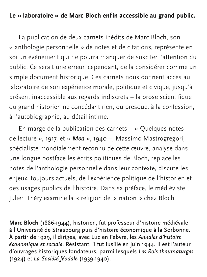 Marc Bloch - Carnets inédits (1917-1943)

À paraître en octobre chez Amsterdam