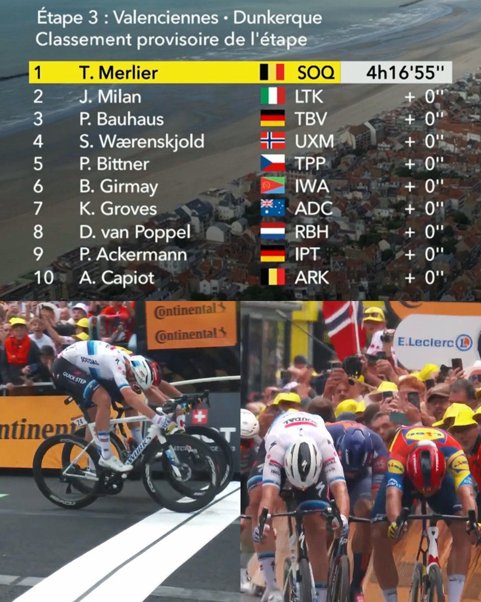 NBC Sports Cycling (@nbcscycling) on Twitter photo Tim Merlier wins a WILD sprint over Jonathan Milan on Stage 3 of the Tour de France! #TDF2025 Tim Merlier wins a WILD sprint over Jonathan Milan on Stage 3 of the Tour de France! #TDF2025