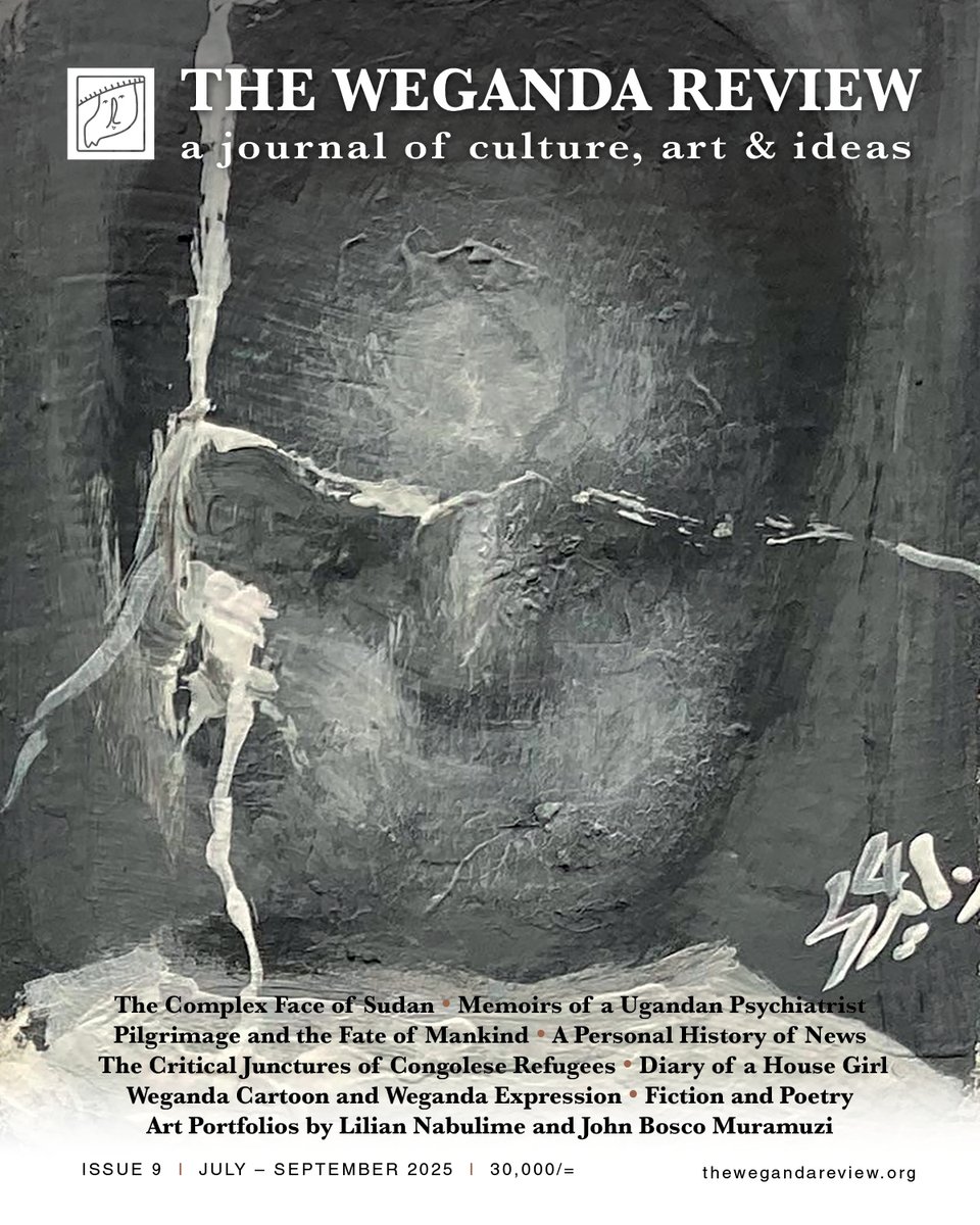 The cover of the 9th issue of @wegandareview. As ever, the issue includes a terrific mix of essays, fiction &amp; poetry. Art portfolios belong to Lilian Nabulime &amp; JB Muramuzi. Cover art is a haunting “minimum portrait” by Waleed Mohammed, a Sudanese artist now based in Kampala.
