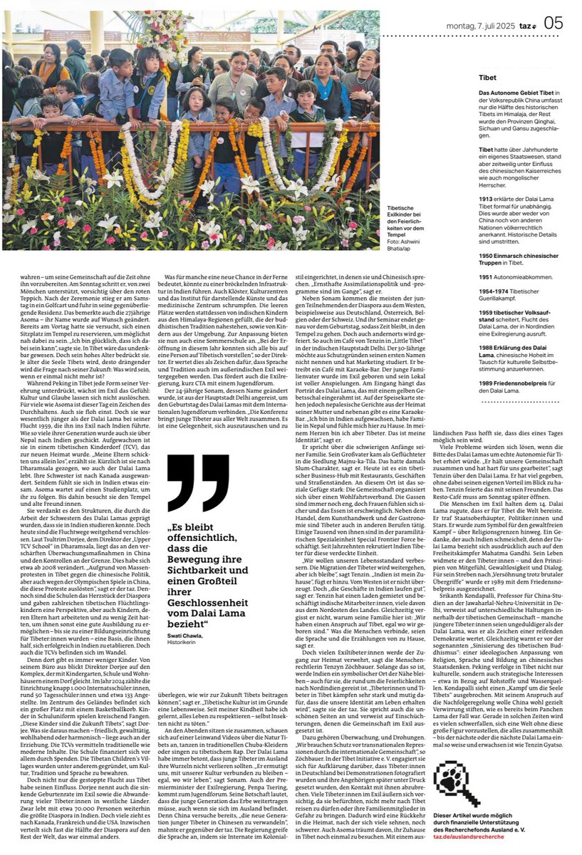 Swati Chawla, Ph.D. (@chawlaswati) on Twitter photo Lovely piece by <a href="/netizenmay/">Natalie Mayroth</a> for <a href="/tazgezwitscher/">taz</a> on the #DalaiLama90 celebrations, and an honour to be quoted alongside a wide range of voices from the Tibetan exile community and India.
I reflected on how, even after stepping down from his political role in 2011, the <a href="/DalaiLama/">Dalai Lama</a> Lovely piece by <a href="/netizenmay/">Natalie Mayroth</a> for <a href="/tazgezwitscher/">taz</a> on the #DalaiLama90 celebrations, and an honour to be quoted alongside a wide range of voices from the Tibetan exile community and India.
I reflected on how, even after stepping down from his political role in 2011, the <a href="/DalaiLama/">Dalai Lama</a>