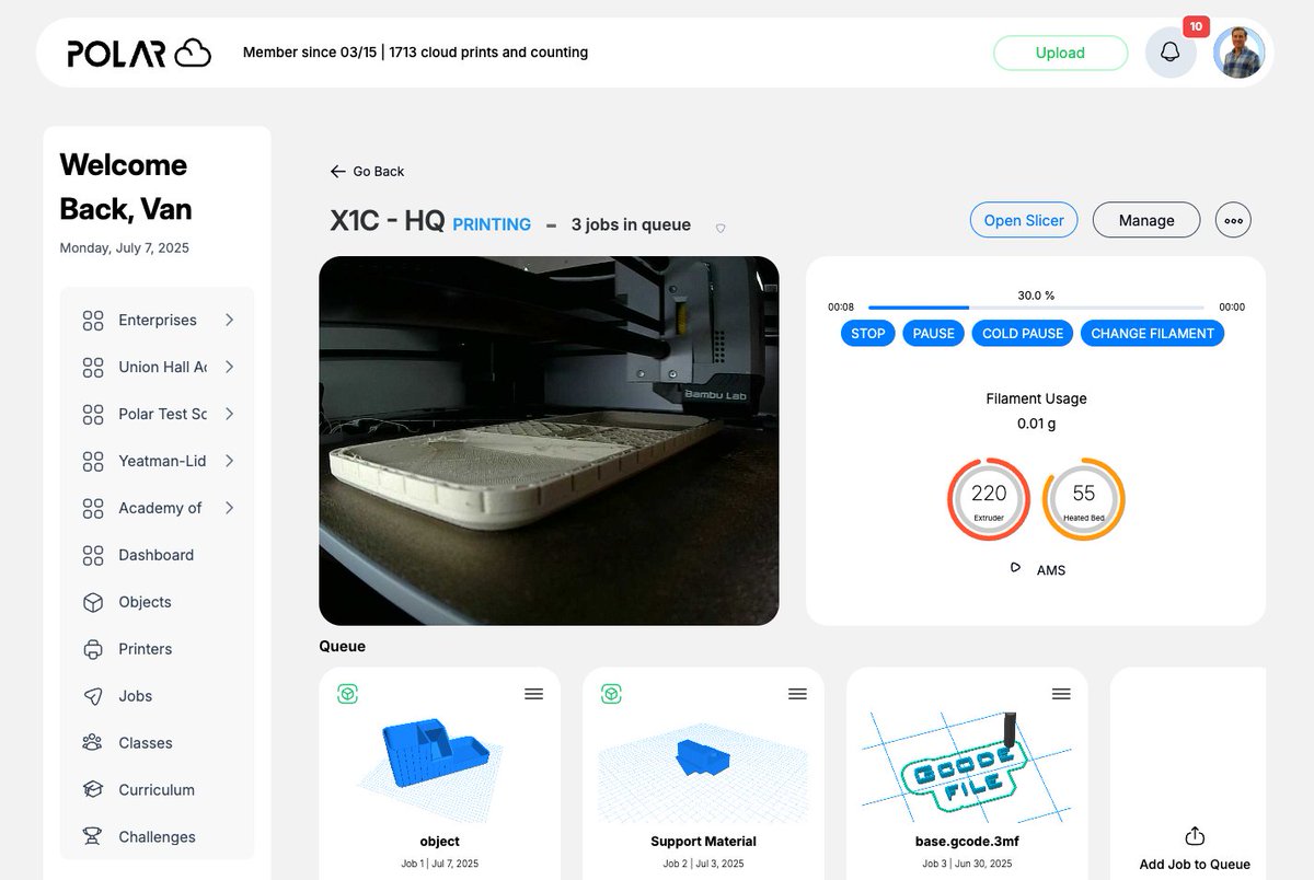 Just printing away on our X1C via the Cloud!