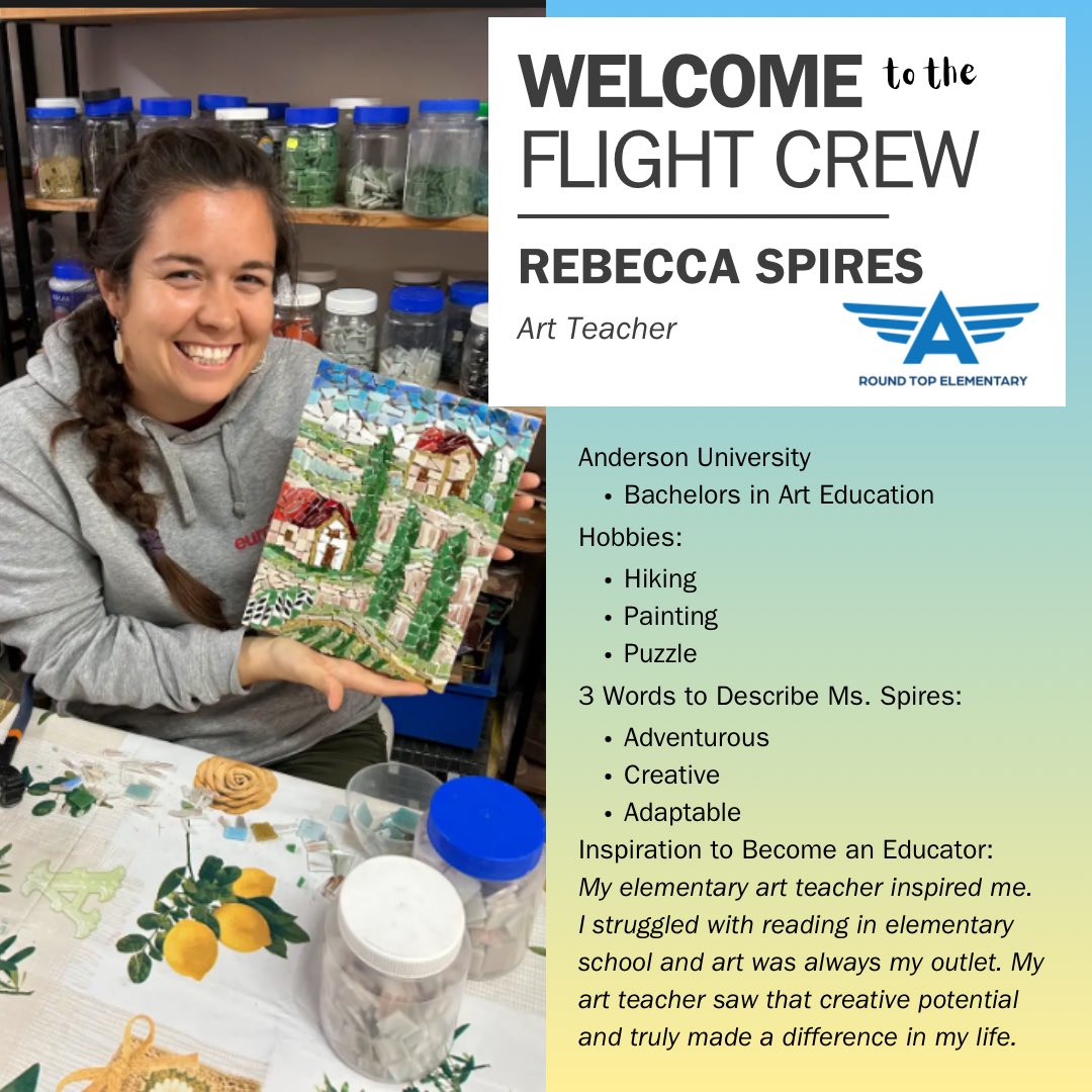 Round Top Elementary (@rteflightstatus) on Twitter photo Ms. Spires traveled the world to land at RTE! She’s excited to join our Flight Crew to teach Art for the upcoming school year. ✈️ #ECHOco <a href="/RichlandTwo/">Richland School District Two</a> <a href="/scartscomm/">SC Arts Commission</a> Ms. Spires traveled the world to land at RTE! She’s excited to join our Flight Crew to teach Art for the upcoming school year. ✈️ #ECHOco <a href="/RichlandTwo/">Richland School District Two</a> <a href="/scartscomm/">SC Arts Commission</a>