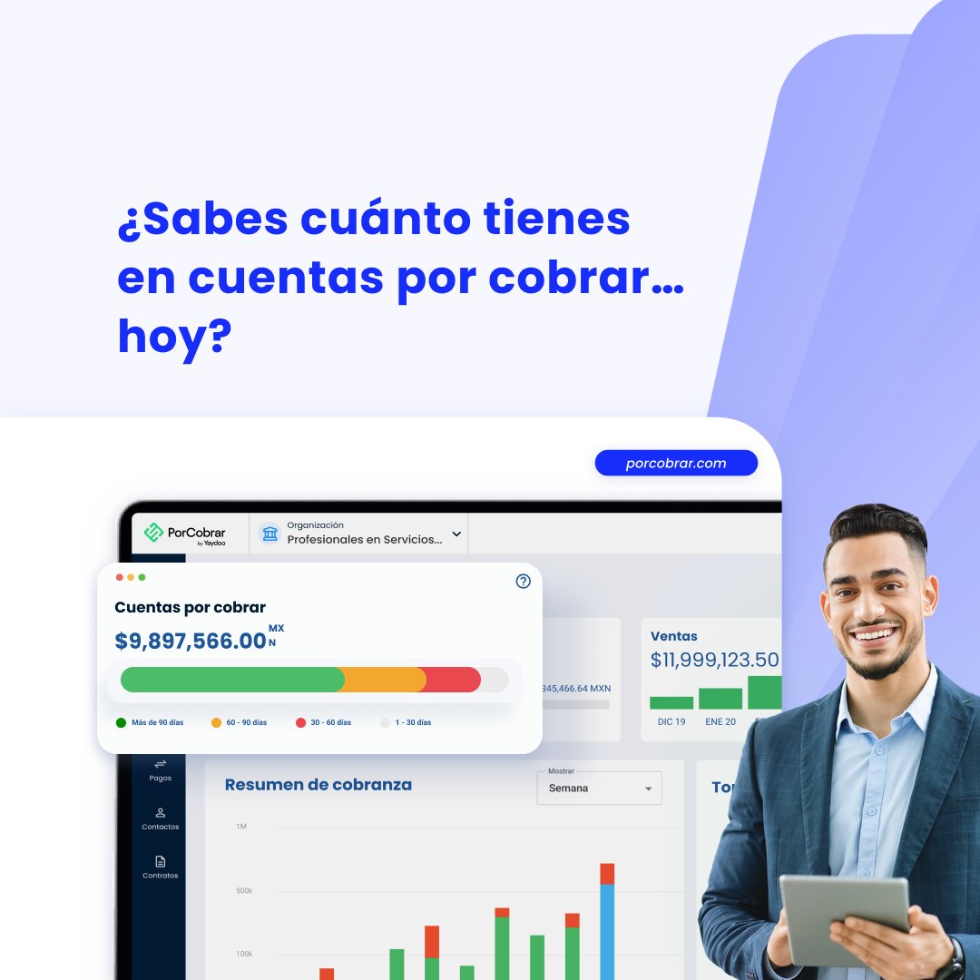 ¿Sabes cuánto tienes en cuentas por cobrar… hoy?
No lo que estimas.
Hablamos de visibilidad real, en tiempo real.
Cuando automatizas tu cobranza, todo cambia:


🔹 Dejas de perseguir pagos uno por uno

🔹 Tienes control total sin fricción 

Revisa tu cobranza con claridad