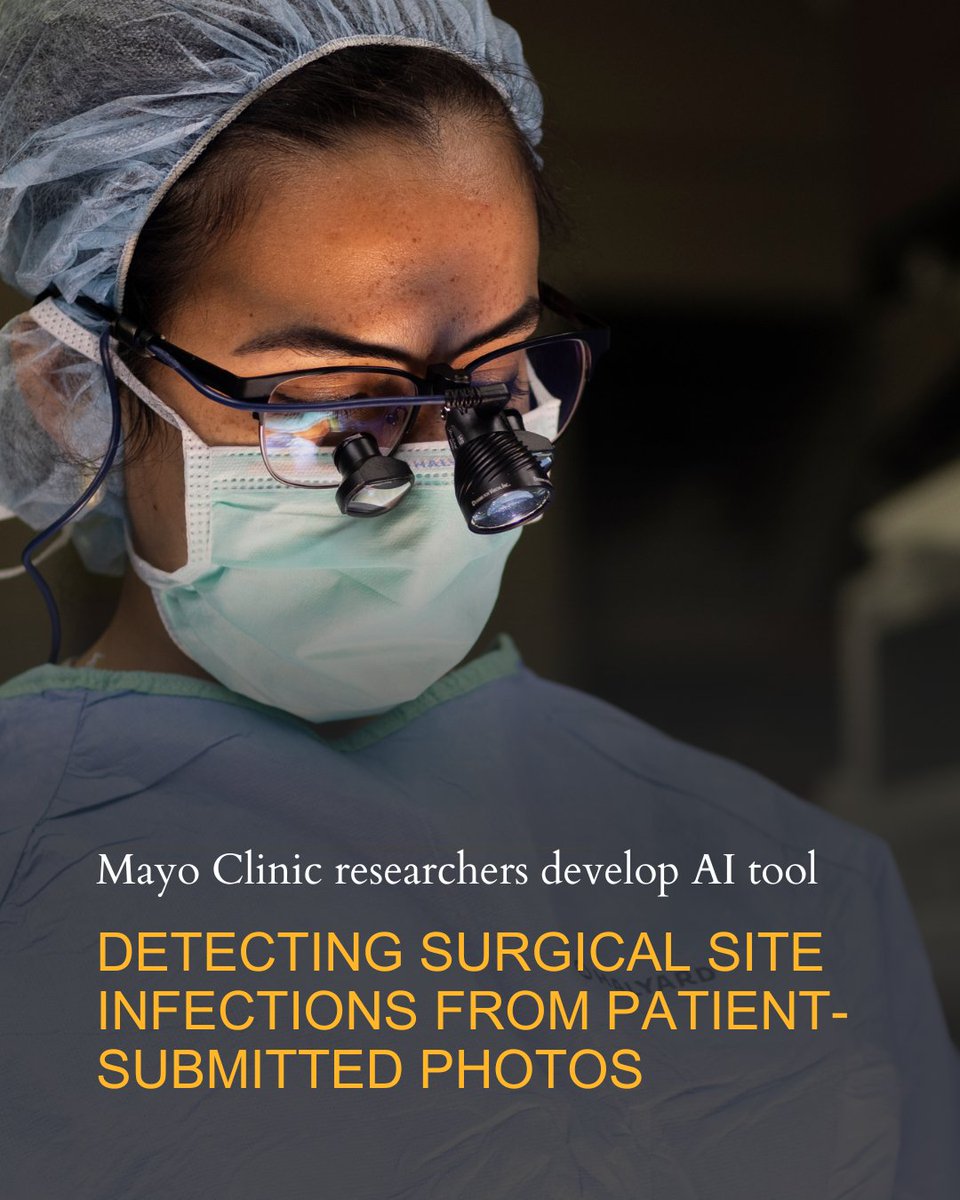 Mayo Clinic researchers have developed an artificial intelligence system that can detect surgical site infections with high accuracy from patient-submitted postoperative wound photos, potentially transforming how postoperative care is delivered.⁠
⁠
More: mayocl.in/4nzeDt6