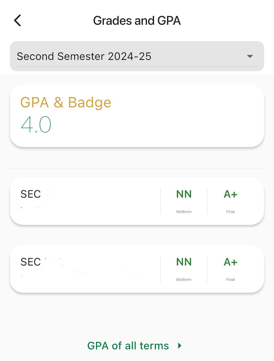 الحمدلله ماختم جهد ولا تمّ سعي إلا بفضله انتهى فصل دراسي آخر بنتائج ممتازة جدًا.
اللهم بلغنا تمام الوصول 🤍

#KFUPM
#جامعة_الملك_فهد_للبترول_والمعادن