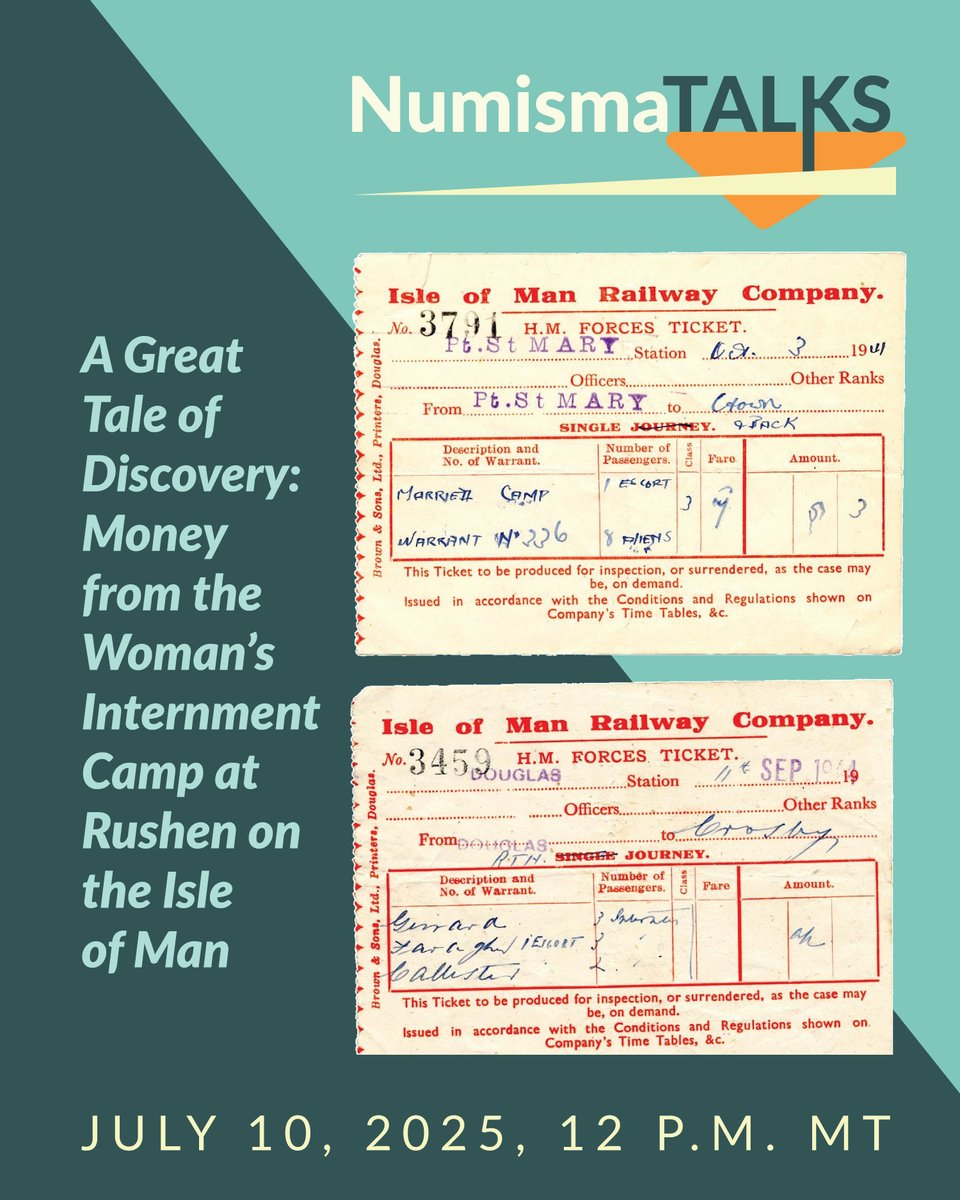 ANACoins's tweet image. 🔍 Don’t miss our next NumismaTalks!

A Great Tale of Discovery: Money from the Woman’s Internment Camp at Rushen on the Isle of Man

📅 July 10 | 🕛 12PM MT
🔗 Free reg: bit.ly/3TnJ3kl

#NumismaTalks #WWIIHistory #ANAEducation