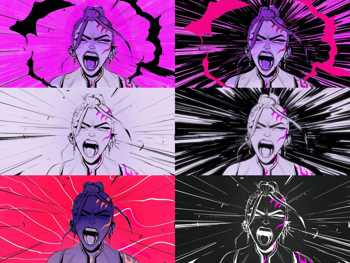 rumi's outburst during huntrix split sequence influenced by anime / manga style that didnt make it to the final cut 💜

[by nacho molina]