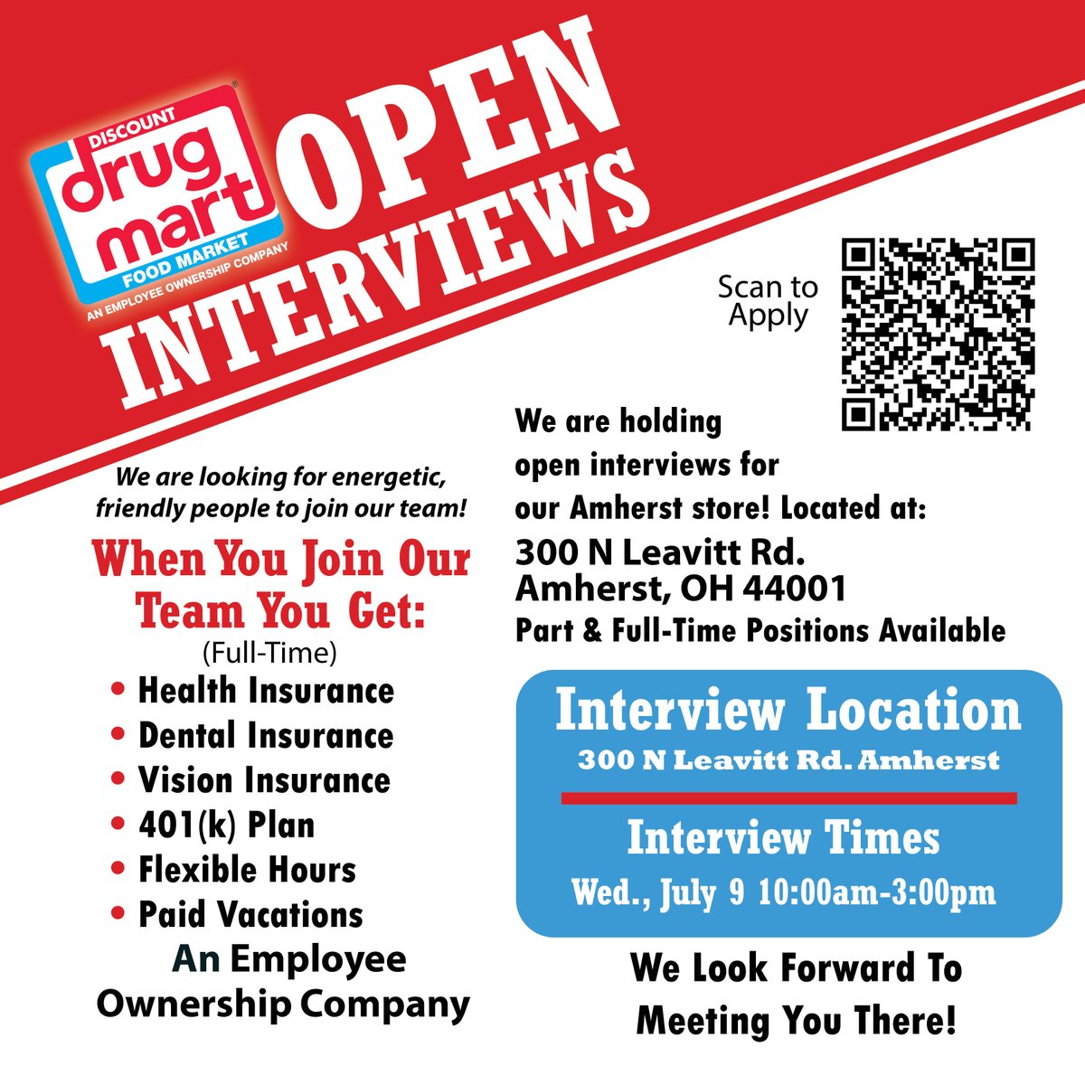 Join our team as a Cashier, Stock, Deli, Cosmetics, Photo, or Pharmacy Technician. Apply by texting “Apply” to 45443 or online at bit.ly/4eCq7Il

Join us for OPEN INTERVIEWS July 9th, 10am-3pm and a raffle for applicants with some fun prizes! 🎉

#Retail #Amherst