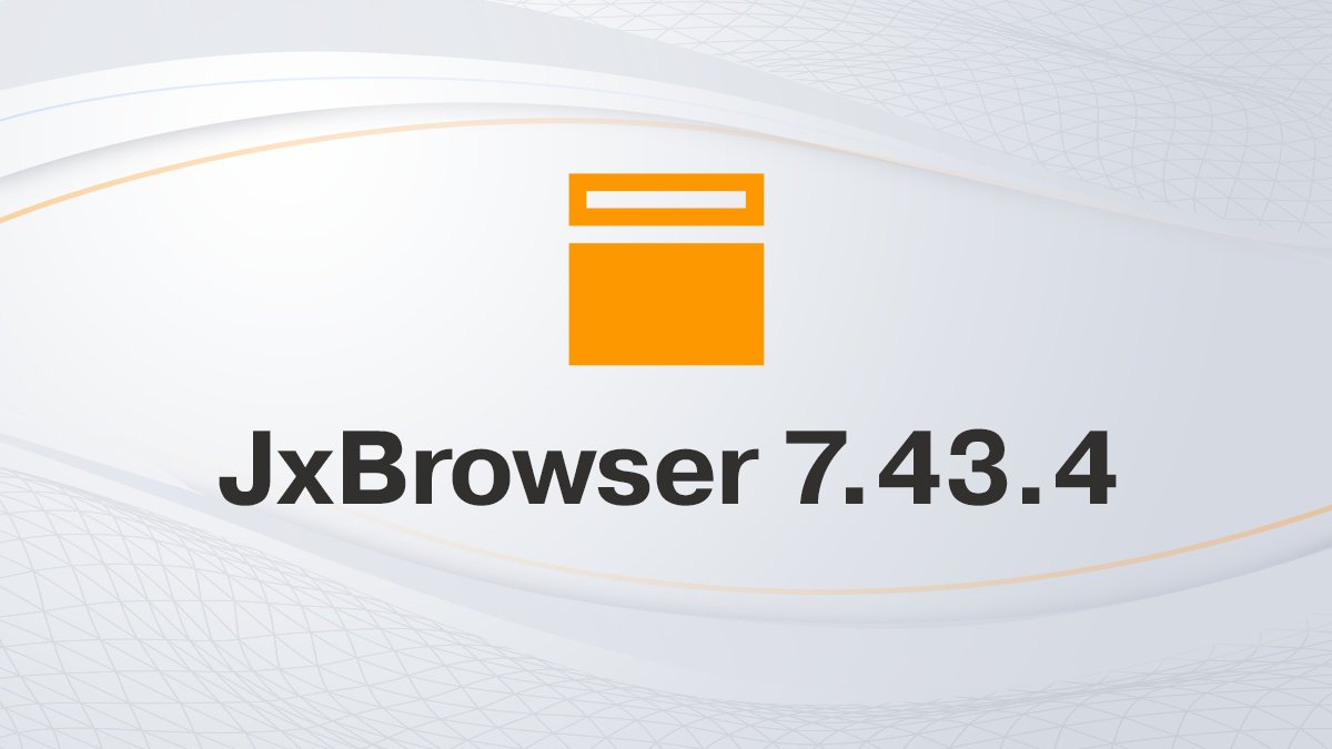 JxBrowser 7.43.4 has been released!

In this release, we upgraded #Chromium to a newer version, which includes major security fixes. 

🔗 Read more: links.teamdev.com/7-43-4
🆓 Get a free 30-day trial: bit.ly/jxfr