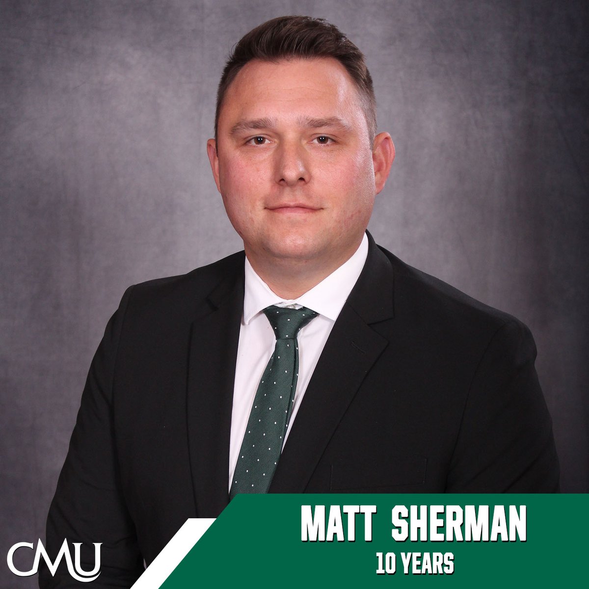 Happy work anniversary to Matt Sherman, head coach of the men's basketball team. We thank you so much for your 10 years of service to Central!