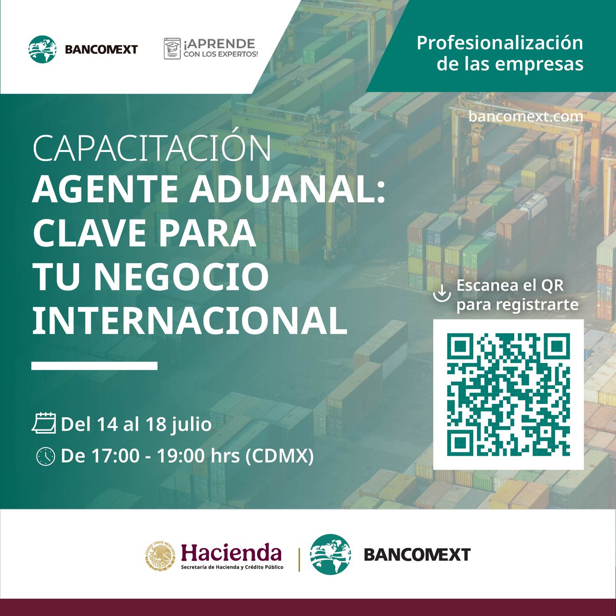 Inscríbete en nuestra #CapacitaciónVrtual "Agente aduanal: clave para tu negocio internacional".

🗓️ Del 14 al 18 de julio
⏰ De 17:00 a 19:00 horas
🔗 ¡Inscríbete! ➡ bit.ly/4lF2GjI
