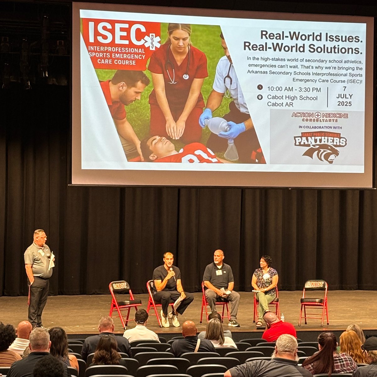 ActionMedCo's tweet image. We are at Cabot HS finding real-world solutions — with inter-professional communications the key component to improving athlete health and safety!