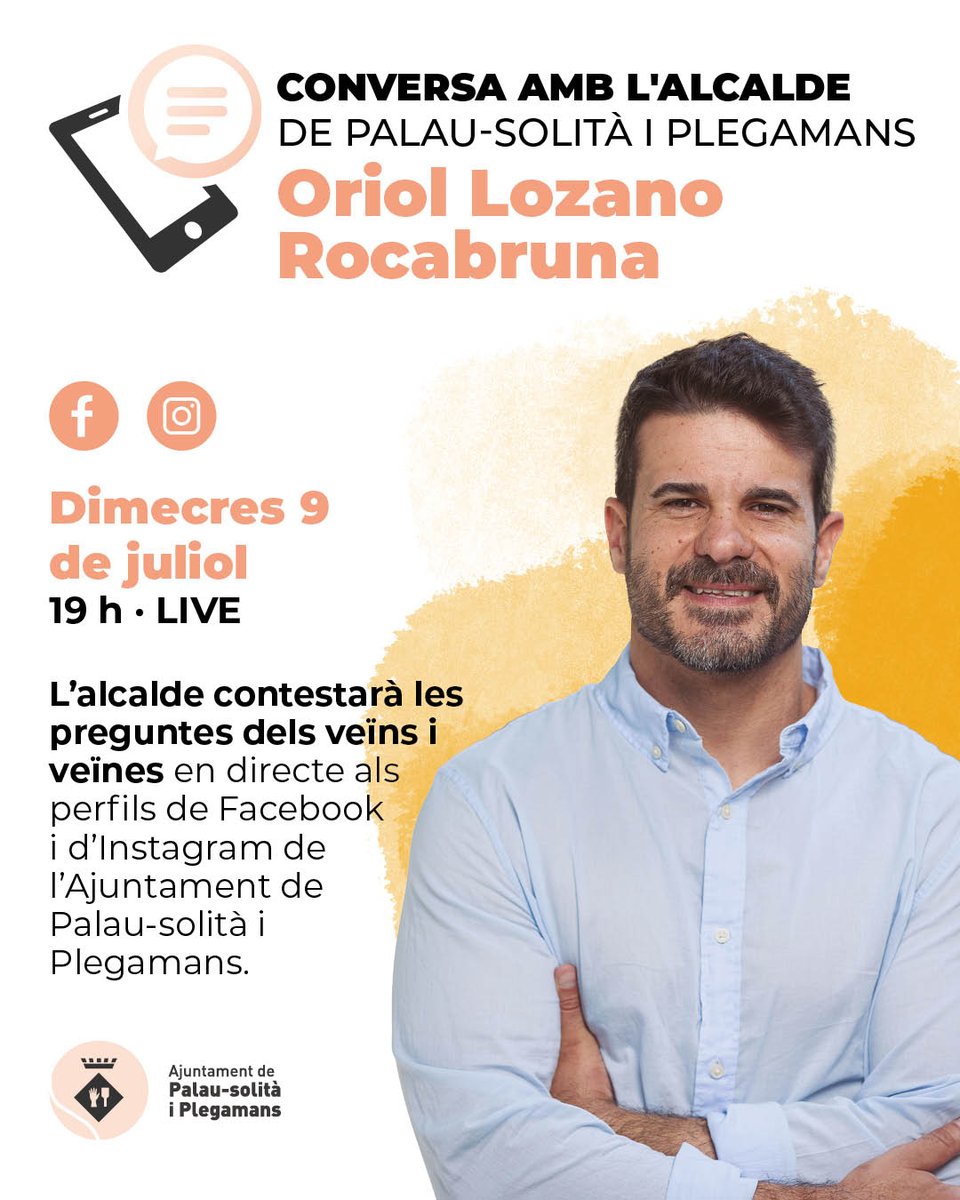 palauplegamans's tweet image. 👉 Aquest dimecres 9 de juliol, a les 19 h.

💬 👥 Conversa amb l'alcalde de #PalausolitaiPlegamans, @uri_roca sobre diferents temes d'actualitat de la vila.

🔗 facebook.com/ajpalauplegama…
🔗 instagram.com/ajpalauplegama…

#Psip #PalausolitàiPlegamans