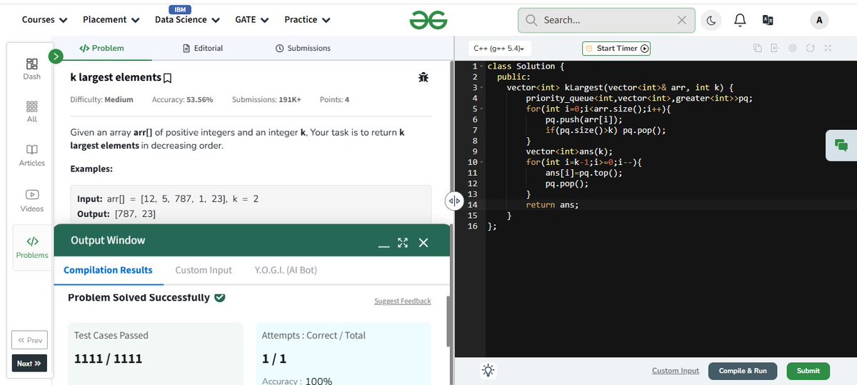 AkashPraja93120's tweet photo. Day 95 of GFG 160 Days

Problem Solved:-"k largest elements"

This challenge pushed me to think critically and sharpen my approach.

Grateful to @geeksforgeeksfor such structured and rewarding learning journey! #gfg160 #geekstreak2025 https://t.co/9dY3VpabhC