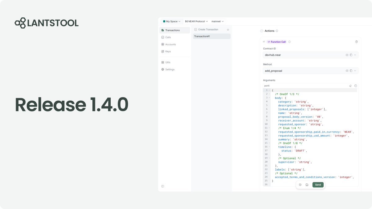 lantstool's tweet image. 🚀 Lantstool v1.4.0 is here!

🟢 Added ABI support — when you select a contract method, a JSON template for the args is now auto-filled in the editor. No more digging through GitHub or typing arguments manually!

🟢 When selecting a contract to deploy, all its methods become…