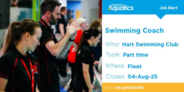 Swim_England's tweet image. Job Alert | Swimming Coach needed at Hart Swimming Club in Fleet.

Closes: 4 August 2025 
Apply: bit.ly/45S6xW8