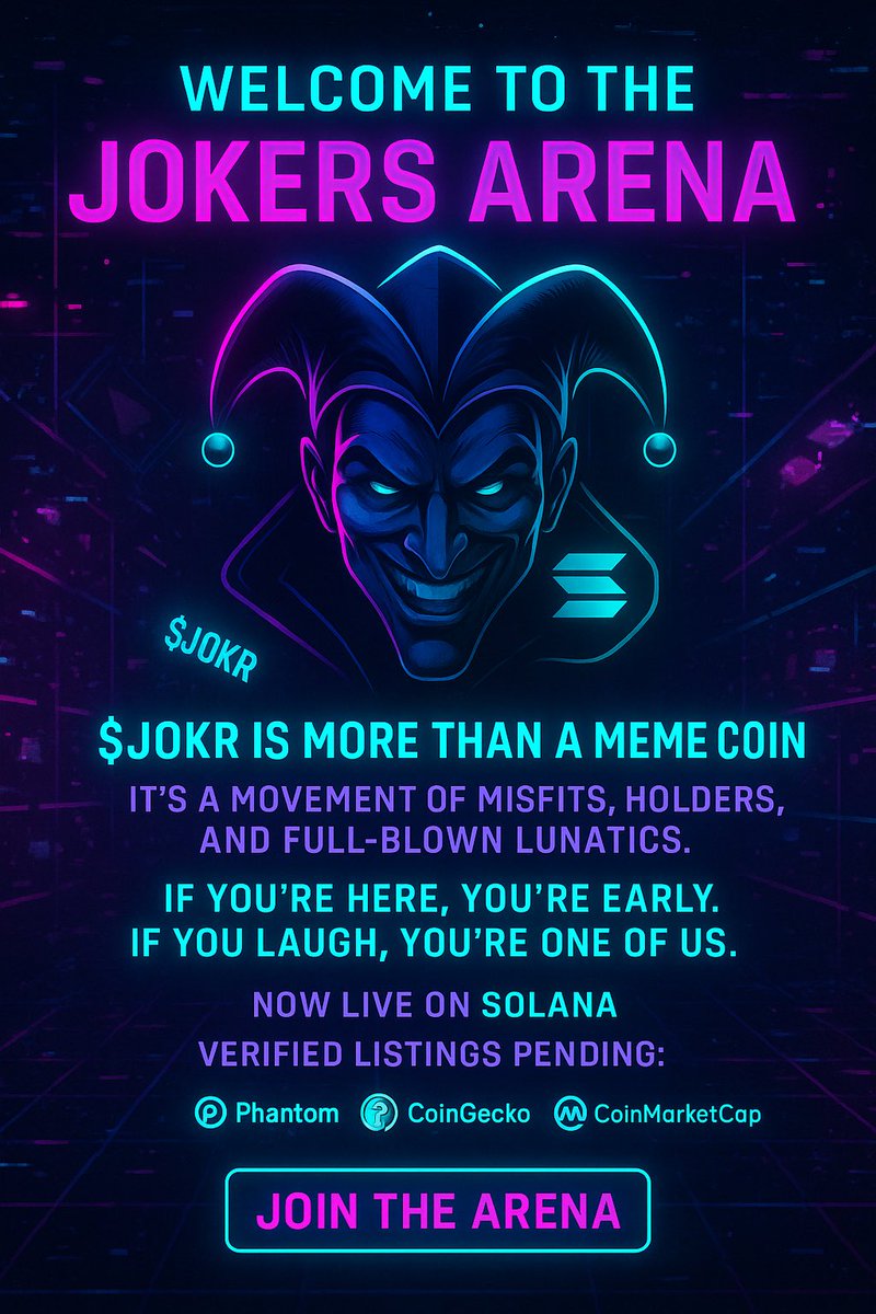 jhnpapi's tweet photo. JOKERS ARENA isn’t just a meme token — it’s my full-time grind.
This is more than crypto. It’s vision, hustle, and building for real.
#JokersArena #CryptoGrind #FullTimeCrypto #Web3Goals #SolanaStrong #MemeUtility #GambleFi #WAGMI
SO GIVE US A FOLLOW @JOKERS_ON_SOL https://t.co/tZSC0DJiv5