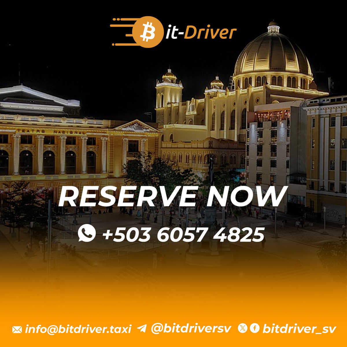 bitdriver_sv's tweet image. Trust the biggest #Bitcoin friendly transport service in #ElSalvador 🇸🇻✨
- Airport pickups
- Car rentals
- Full-day tours
Ride with @bitdriver_sv today.
📲 +503 6057 4825 / info@bitdriver.taxi