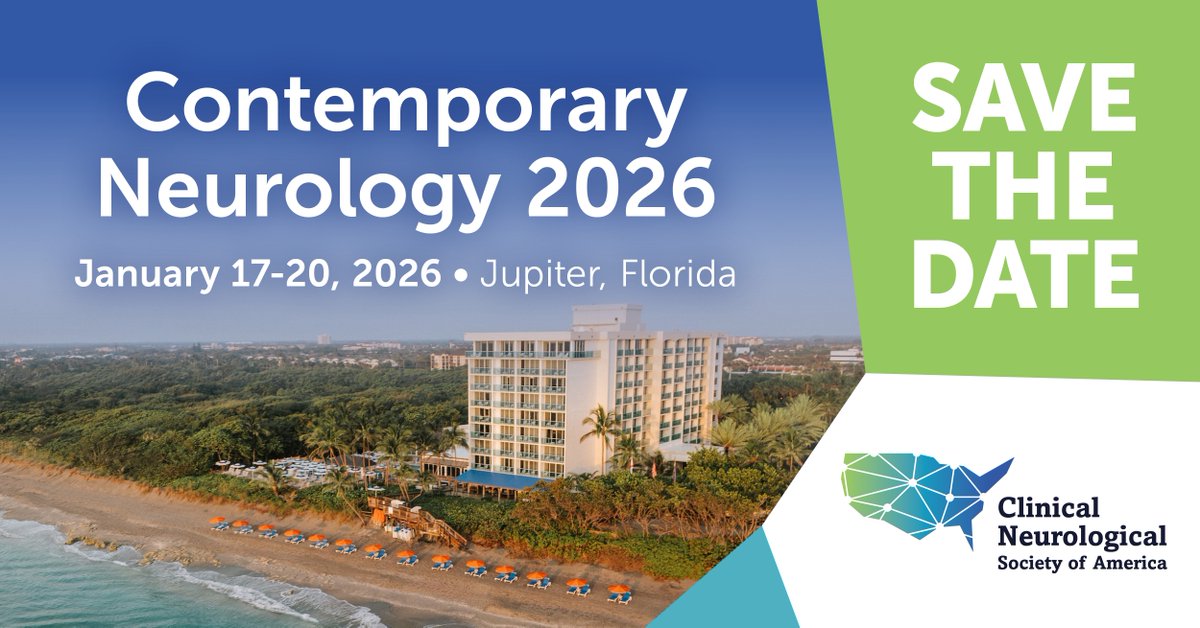 NeuroAmerica's tweet image. Save the date for Contemporary Neurology 2026, January 17-20, 2026 at the Jupiter Beach Resport & Spa.
Learn more: bit.ly/427TbSg