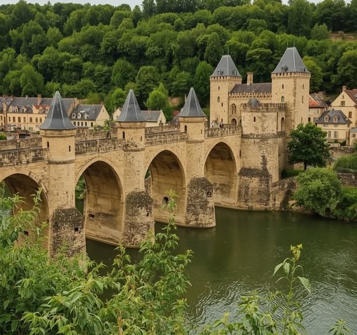 .

Le Pont Valentré de Cahors, construit  à  partir de 1308 pour défendre l'entrée Ouest de Cahors.
Classé  monument historique .
Il est une étape incontournable du chemin de St.Jacques de Compostelle