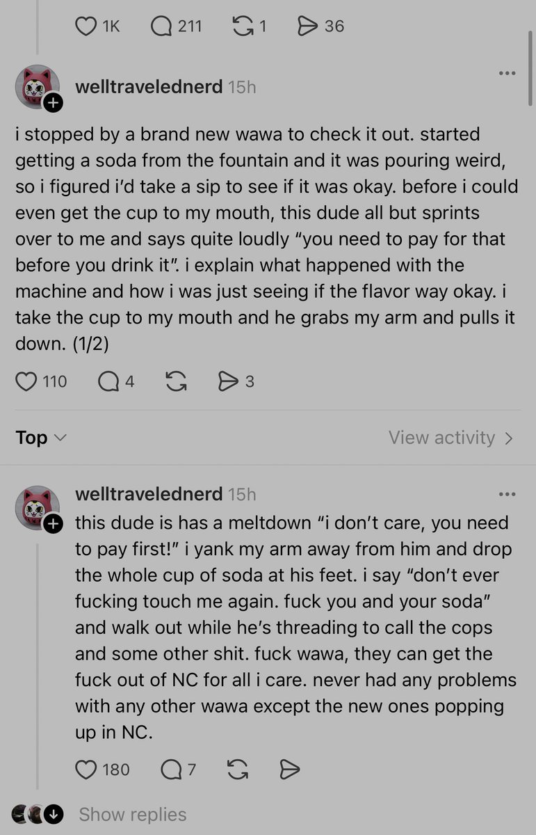 TopherLee_TN's tweet image. Hey, @Wawa. This isn’t my post, but I did see this posted over on Threads from another user. You’d have to contact them there for more information.
However, If this is true you may want to provide additional training to your employees, especially regarding ethics and battery of…