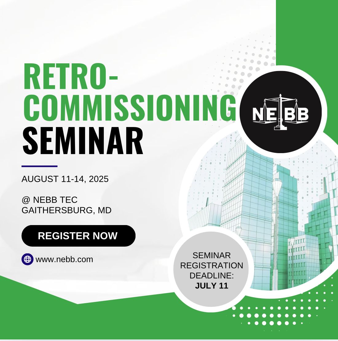 NEBB (@nebb_bldg) on Twitter photo Deadline this Friday, July 11! ⏳
Don’t miss your chance to register for NEBB’s Retro-Commissioning for Existing Buildings Seminar happening this August.
Secure your spot now: nebb.org/event/retro-co…
#NEBB2025 #NEBBseminars Deadline this Friday, July 11! ⏳
Don’t miss your chance to register for NEBB’s Retro-Commissioning for Existing Buildings Seminar happening this August.
Secure your spot now: nebb.org/event/retro-co…
#NEBB2025 #NEBBseminars