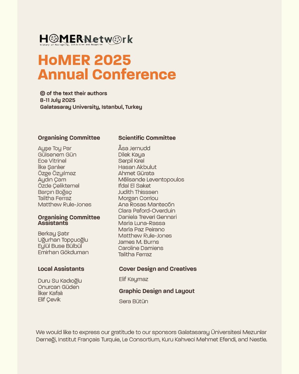 HoMER 2025, “Cinema and Conflict” temasıyla 8-11 Temmuz’da İstanbul’da! 
📍Galatasaray Üniversitesi 
#HoMER2025