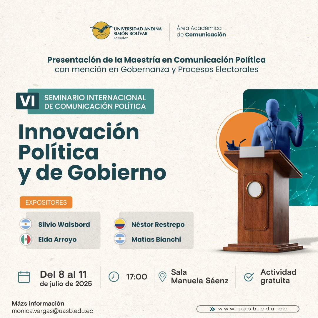 Cristian Bravo Gallardo (@cristianbravoga) on Twitter photo Del 8 al 11 de julio (17h00), en la <a href="/uasbecuador/">Universidad Andina</a> analizaremos cรณmo gobiernos y comunicadores pueden responder a las necesidades reales, construir soluciones colectivas y fortalecer el debate pรบblico. Nos acompaรฑan <a href="/silviowaisbord/">silviowaisbord</a>, <a href="/elda_arroyo/">Elda Arroyo</a>, <a href="/nestorrestrepob/">Nรฉstor Restrepo Bonnett</a> y <a href="/MatiasFBianchi/">Matรญas Bianchi</a> Del 8 al 11 de julio (17h00), en la <a href="/uasbecuador/">Universidad Andina</a> analizaremos cรณmo gobiernos y comunicadores pueden responder a las necesidades reales, construir soluciones colectivas y fortalecer el debate pรบblico. Nos acompaรฑan <a href="/silviowaisbord/">silviowaisbord</a>, <a href="/elda_arroyo/">Elda Arroyo</a>, <a href="/nestorrestrepob/">Nรฉstor Restrepo Bonnett</a> y <a href="/MatiasFBianchi/">Matรญas Bianchi</a>