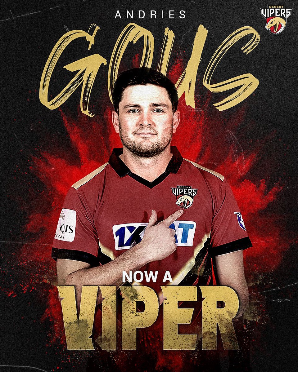 🚨 𝐍𝐞𝐰 𝐒𝐢𝐠𝐧𝐢𝐧𝐠 𝐀𝐥𝐞𝐫𝐭 🚨

The explosive wicket-keeper batter, Andries Gous from 🇺🇸, is ready to light it up in ❤️🖤

#DesertVipers #FangsOut