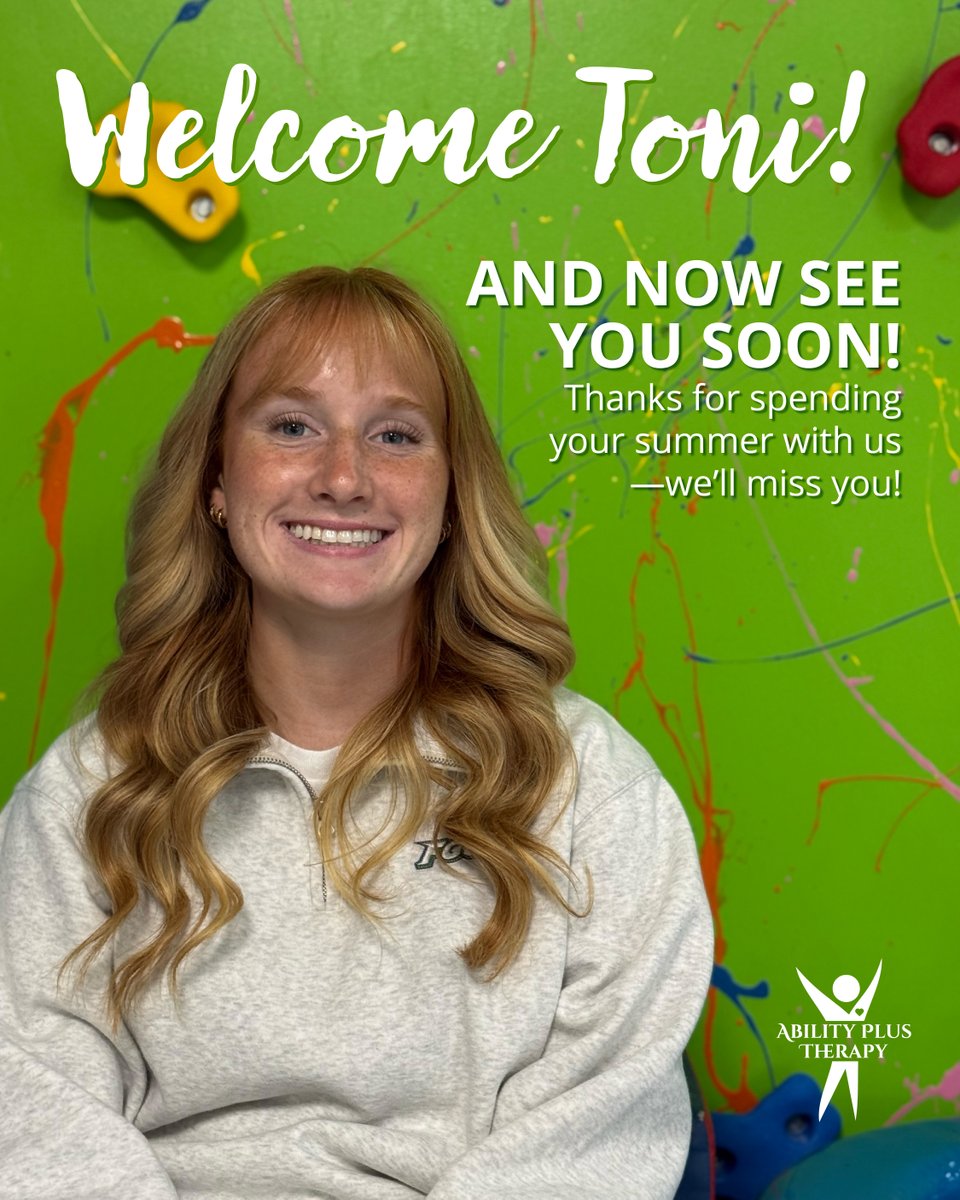 AbilityTherapy's tweet image. We’re sending Toni off with lots of love as she heads back to school! 💚
This summer, she brought energy, laughter, and tons of support to our team as a Therapy Tech. We can’t wait to see what’s next—maybe she’ll return as a therapist one day! 🙌 
#therapytech #abilityplustherapy