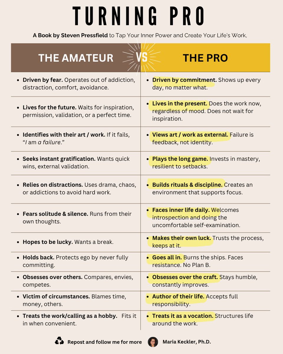 What separates an Amateur from a Pro? 🎯
(It’s rarely degrees, titles, or talent.)
It’s a mindset. A choice. A line you cross.

Inspired by Steven Pressfield’s Turning Pro, here’s a visual you might need today.