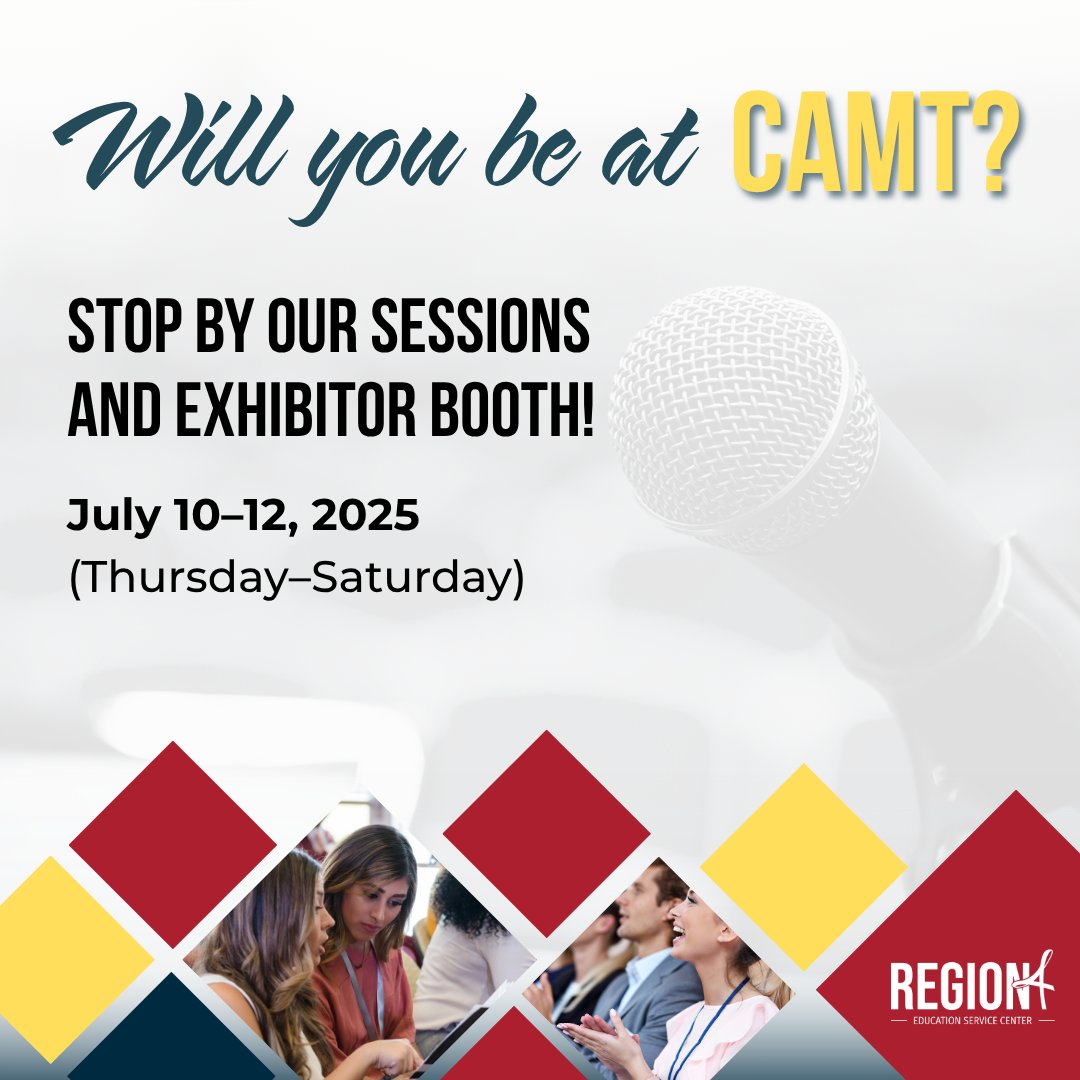 Region 4 Mathematics (@r4math) on Twitter photo We’re headed to <a href="/CAMT_TX/">CAMT Conference</a>, and we’re bringing the energy, expertise, and support you expect from Region 4! Don’t miss our team’s interactive sessions and connect with us at Booth 125 in the exhibit hall.
🔗esc4.net/event/camt We’re headed to <a href="/CAMT_TX/">CAMT Conference</a>, and we’re bringing the energy, expertise, and support you expect from Region 4! Don’t miss our team’s interactive sessions and connect with us at Booth 125 in the exhibit hall.
🔗esc4.net/event/camt