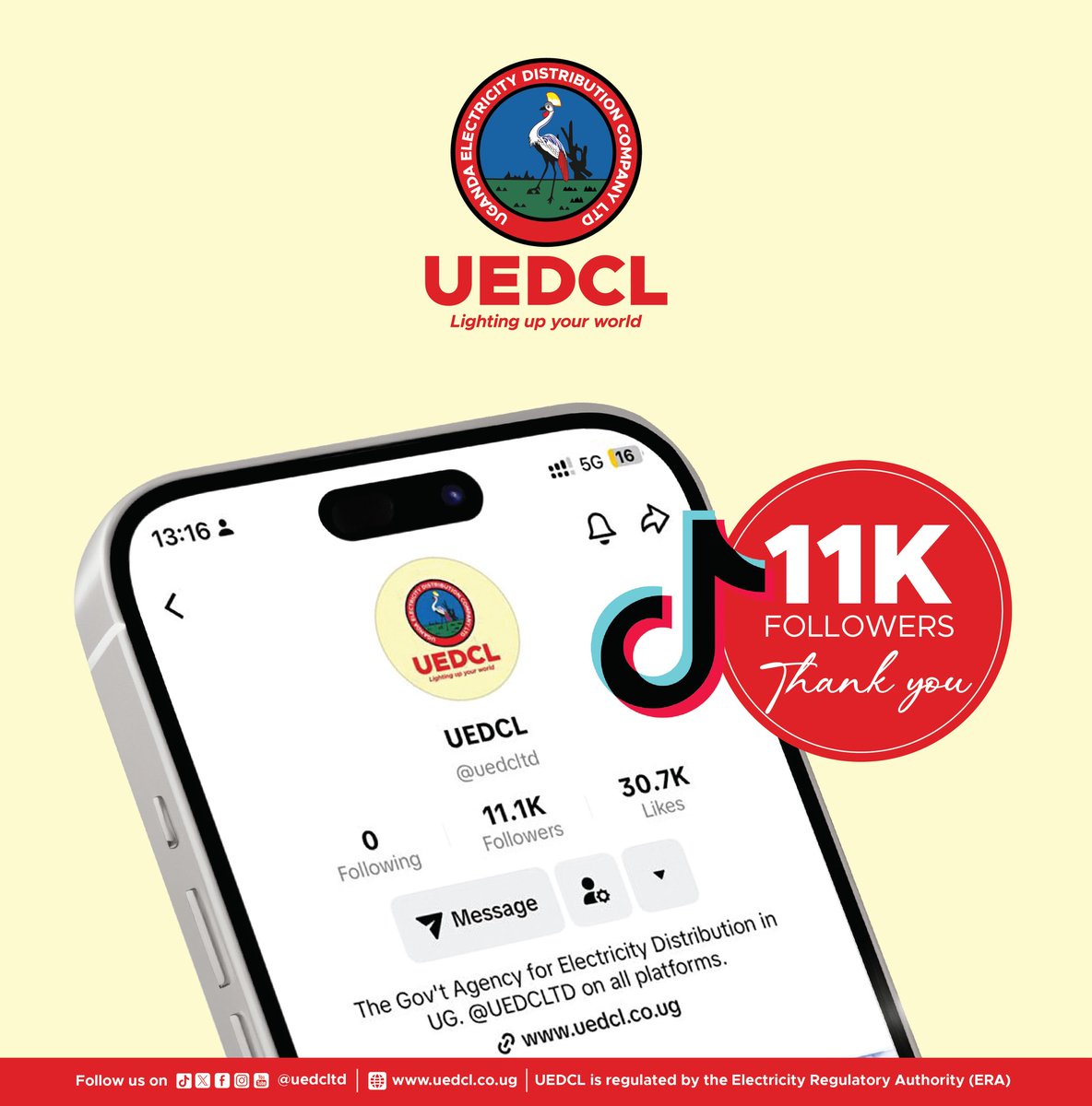 Our community grows by day!

#UEDCLinService, 11k TikTok followers and still counting🎉. Click to follow us— tiktok.com/@uedcltd?_t=ZM….

We are so grateful to you our dear ones for journeying with us in every step as we run our mandate #LightingUpYourWorld.