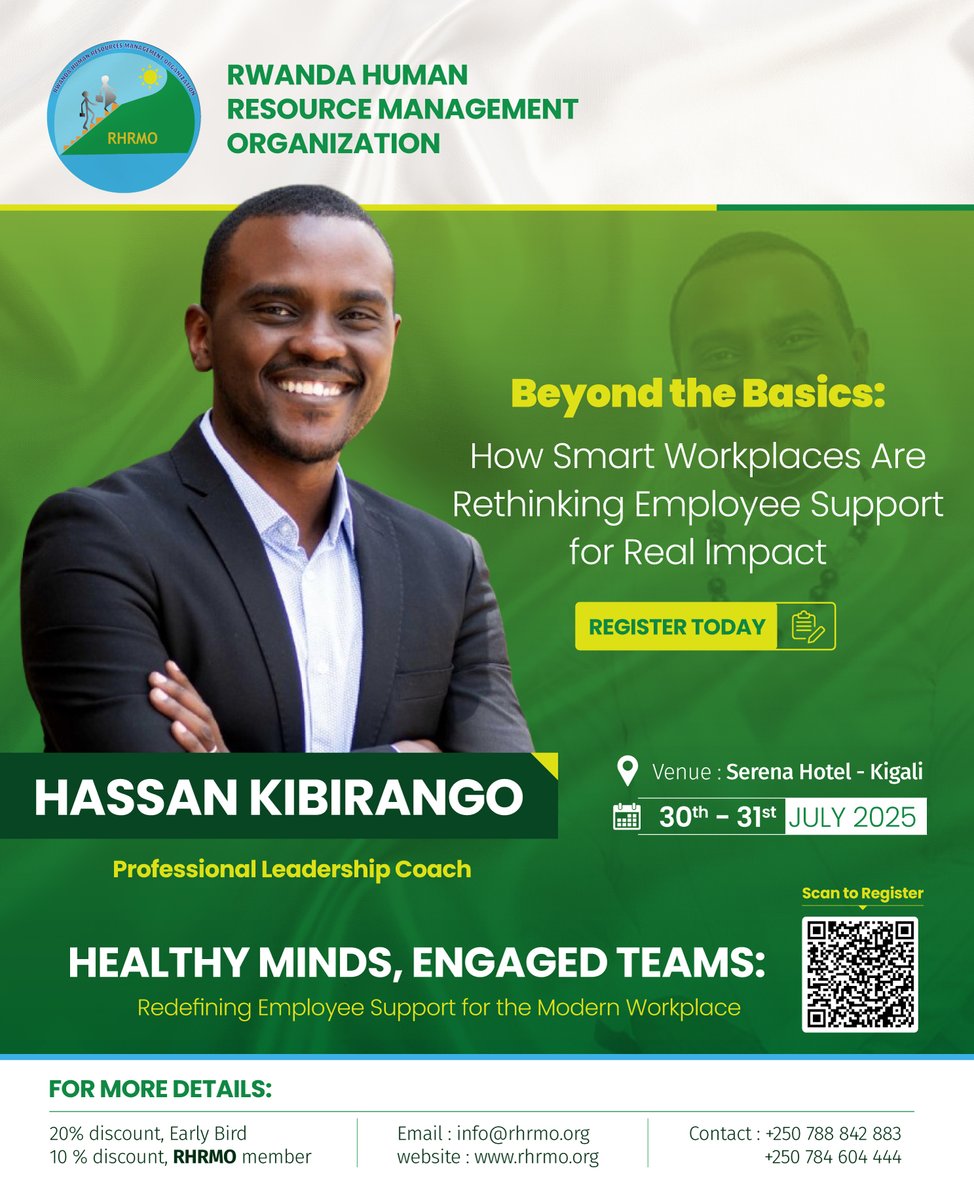 We are excited to share that Hassan Kibirango, one of Rwanda’s most influential voices in values-based leadership, will be speaking at our upcoming workshop.

If your workplace is ready to move from intention to impact, this is a session you don’t want to miss

Scan to Register👇