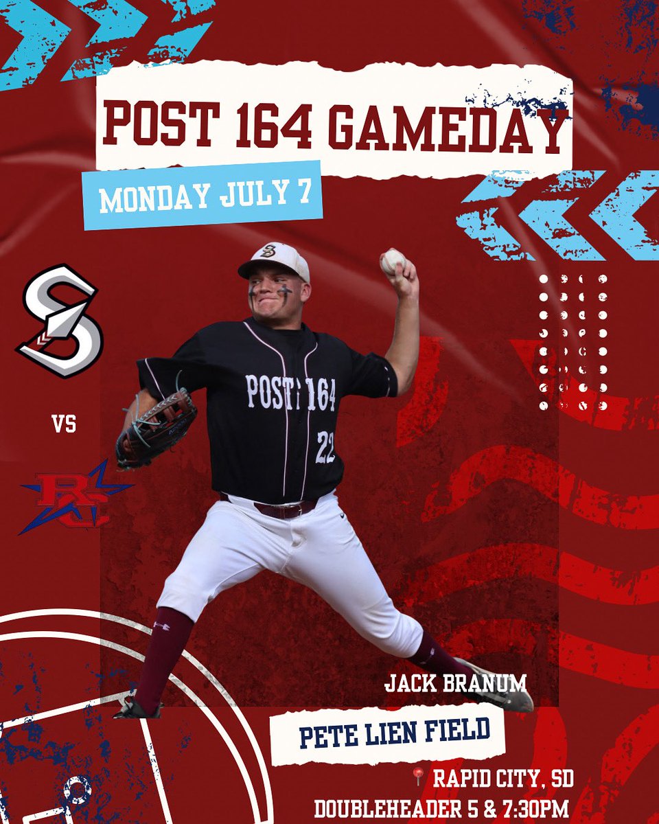 Senior Legion hits the road to Rapid for a doubleheader matchup against the Post 320 Stars! Catch the action on <a href="/GetGameChanger/">GameChanger</a> 

🆚: <a href="/RCPost320/">RCPost320</a> 
📍: Rapid City
🏟️: Pete Lien Field
🕰️ : 5:00 &amp; 7:30pm
🔗: web.gc.com/teams/IVhRtvn5…

<a href="/PBDakotas/">Prep Baseball Dakotas</a>
