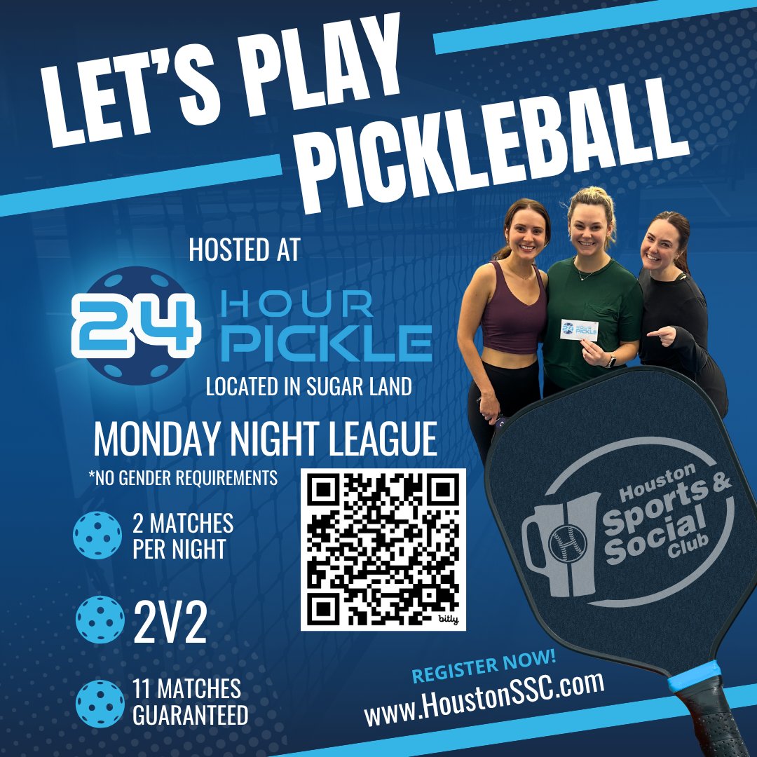 HoustonSSC's tweet image. New location, new league, same fun. Pickleball in Sugar Land starts July 21 at 24 Hour Pickle and we want YOU on the court. 
⏰bit.ly/43MW9O1