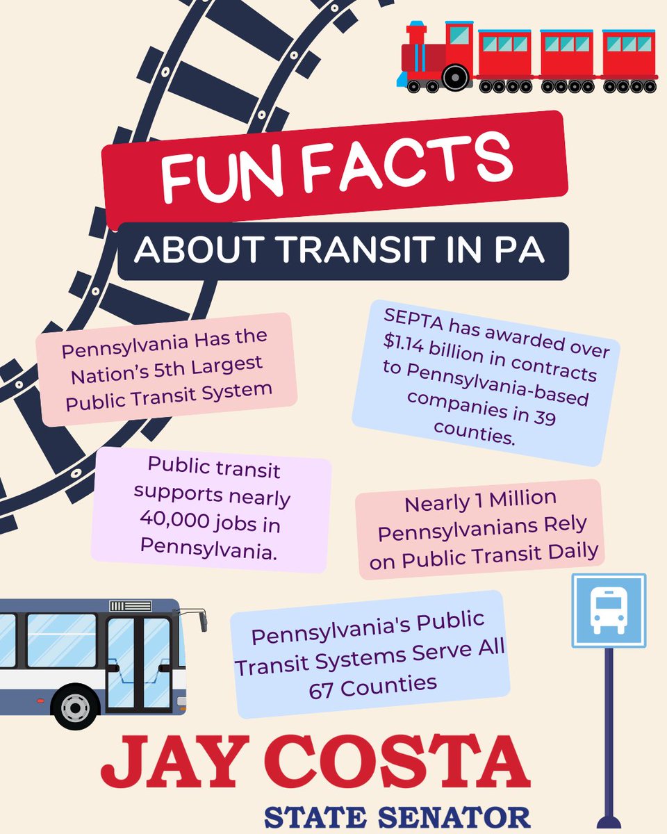 Did you know...?
Pennsylvania is a public transit powerhouse! From serving all 67 counties to supporting tens of thousands of jobs, transit keeps PA moving.
Public transit is about opportunity, connection, and investment in our communities. 💙❤️
#PATransit #PublicTransitMatters