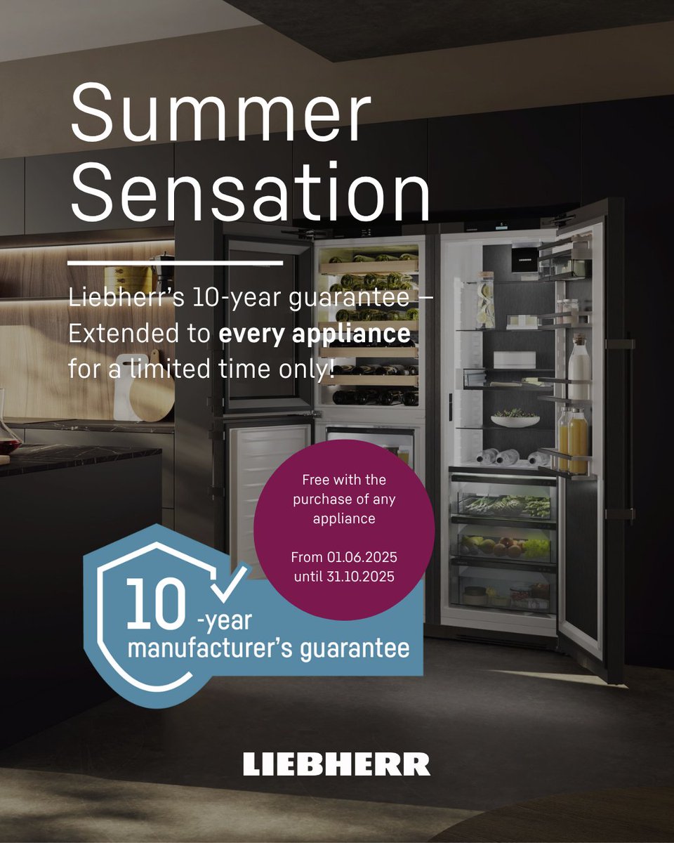 Summer entertaining just got better! ☀️ 

Host garden parties, BBQs, or chill your rosé with confidence. Enjoy a 10-year guarantee on ALL Liebherr home appliances for a limited time only. Don’t miss out! 

🔗 spkl.io/6011A8EBP for details.