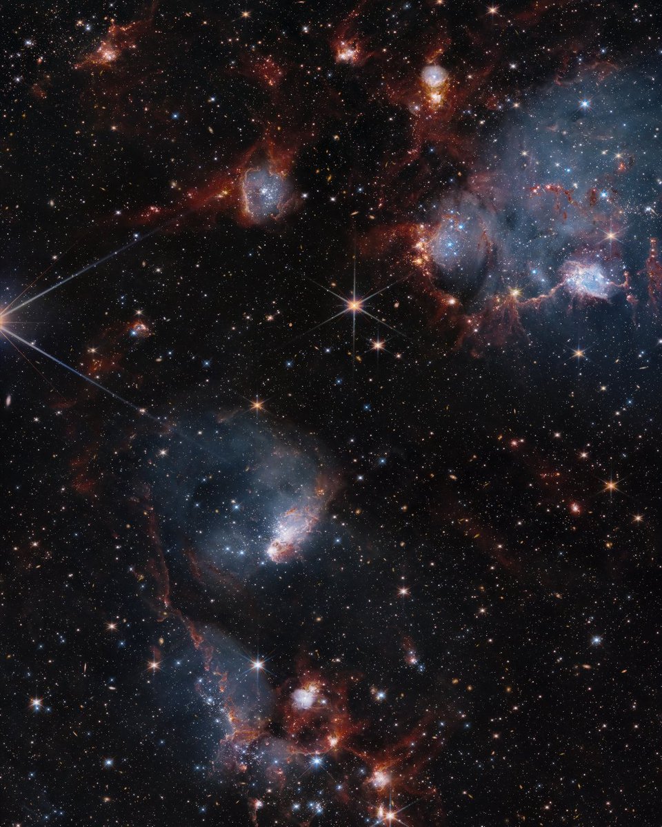 Hubble (@nasahubble) on Twitter photo Two telescopes for two star clusters! โจ
Hubbleโs visible-light view captures glowing, ionized gas as stellar radiation blows โbubblesโ in clouds of gas and dust (blue), while <a href="/NASAWebb/">NASA Webb Telescope</a>'s infrared vision highlights delicate structures of dust (red). Two telescopes for two star clusters! โจ
Hubbleโs visible-light view captures glowing, ionized gas as stellar radiation blows โbubblesโ in clouds of gas and dust (blue), while <a href="/NASAWebb/">NASA Webb Telescope</a>'s infrared vision highlights delicate structures of dust (red).