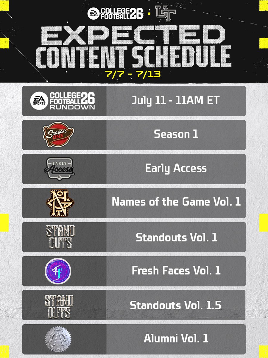 EASPORTS_CUT's tweet image. CUT Content Schedule #CFB26