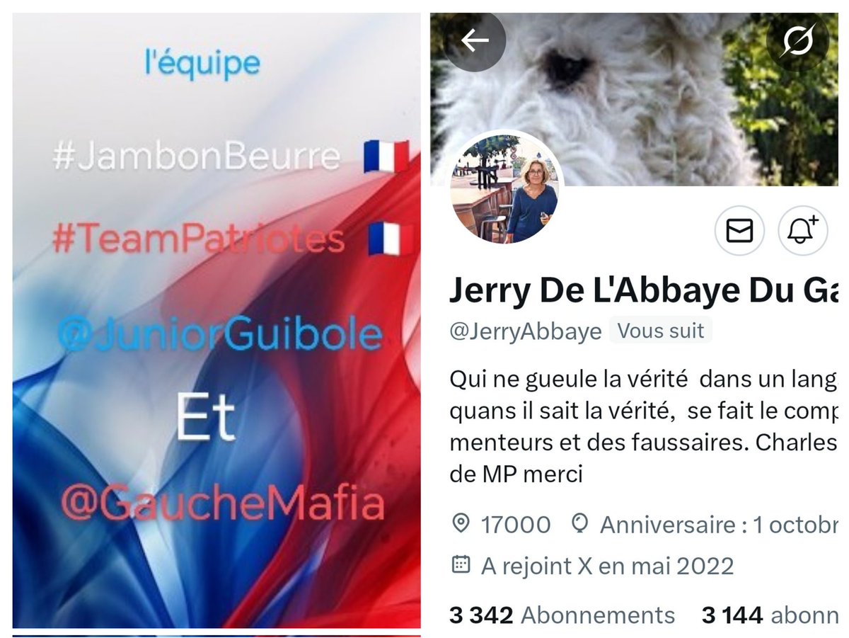 🇨🇵 Dédé 🇫🇷♿ (@juniorguibole) on Twitter photo INFO🚨Merci de partager !🚨
Mes amis abonnés😉
Ainsi que l'équipe #JambonBeurre #TeamPatriotes 🇨🇵
Notre amie <a href="/JerryAbbaye/">Jerry De L'Abbaye Du Gard</a> 👍
Aurait besoin d'un petit coup de pouce pour grossir sa TL!🥳
Et ainsi lui donner plus de visibilité!
Merci de vous abonner à elle !🙏
Et n'oubliez pas!😉 INFO🚨Merci de partager !🚨
Mes amis abonnés😉
Ainsi que l'équipe #JambonBeurre #TeamPatriotes 🇨🇵
Notre amie <a href="/JerryAbbaye/">Jerry De L'Abbaye Du Gard</a> 👍
Aurait besoin d'un petit coup de pouce pour grossir sa TL!🥳
Et ainsi lui donner plus de visibilité!
Merci de vous abonner à elle !🙏
Et n'oubliez pas!😉