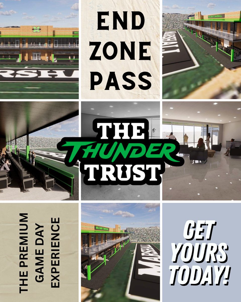 TheThunderTrust's tweet image. VIP End Zone Passes are flying—don’t miss your shot!
VIP End Zone Passes are almost gone! 🚨
Sideline access, unlimited food & drinks, climate-controlled seating, and gear for game day.
Access every Marshall home game—don’t miss a moment!
Grab yours now bit.ly/3DSVXT0