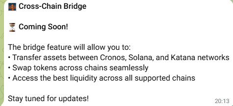 <a href="/CronusAgent/">Cronus ⚔️</a> Amazing update! And nice new "Coming soon!" features added there as well, gonna make make so much easier to buy Solana coins and then turn the possible profits back to Cronos! 🔥