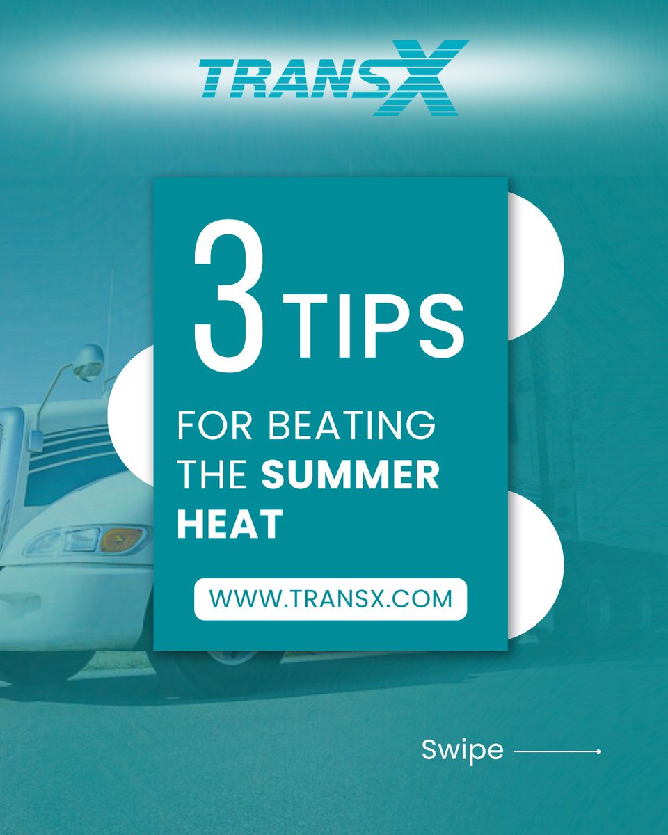 DriveTransX's tweet image. Truck drivers, stay safe in the summer heat! 

Keep water handy, wear appropriate clothing, sunglasses, and apply sunscreen. 

Your safety is crucial, so take steps to beat the heat! 

#TransX #TeamTransX #TruckerTips #BeatTheHeat #SummerDriving