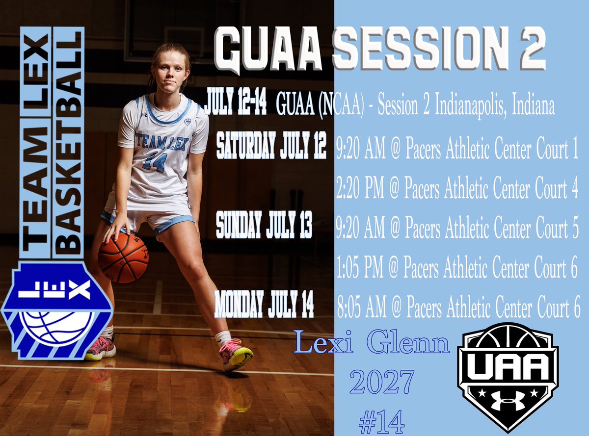 We have some big time ballers on our team…. Our GUAA session 2 schedule in Indianapolis this weekend. Can’t wait to get up there and compete.