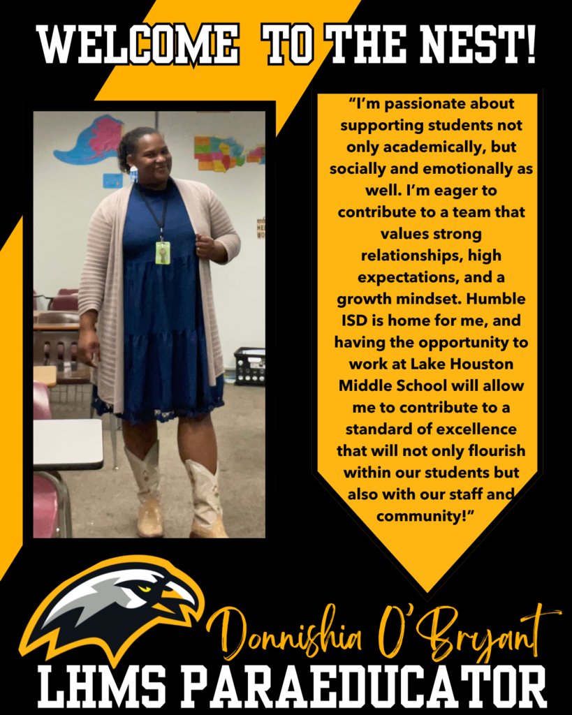 Please give a warm LHMS welcome to our Paraeducator, Ms. O'Bryant! #LHMSHawks